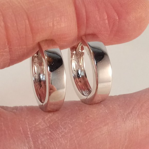 Jewelry - Solid 925 Silver Smooth Huggie Hoop Earrings 16mm Party Gift